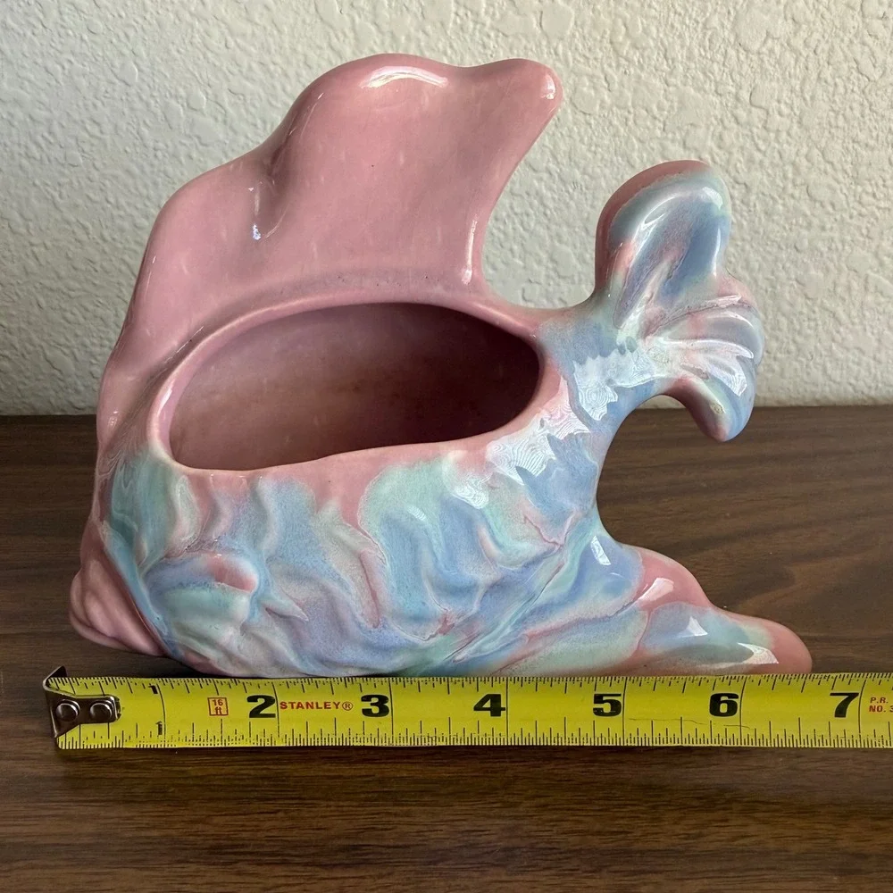 Vintage Royal Haeger ? Pottery Ceramic Pink Blue Agate Fish Koi USA Planter Vase